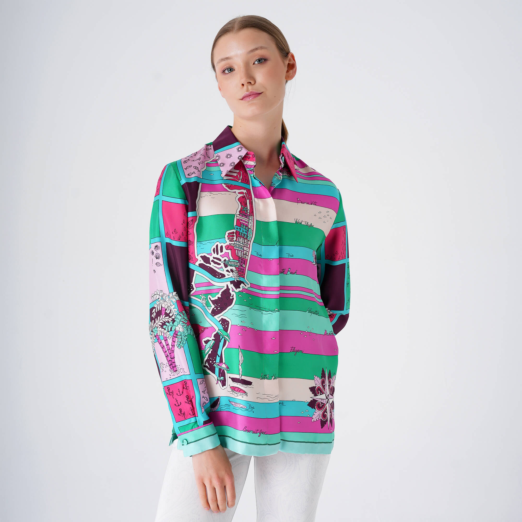 Emilio Pucci - Purple&Lilac&Green Silk Long Sleeve Shirt 